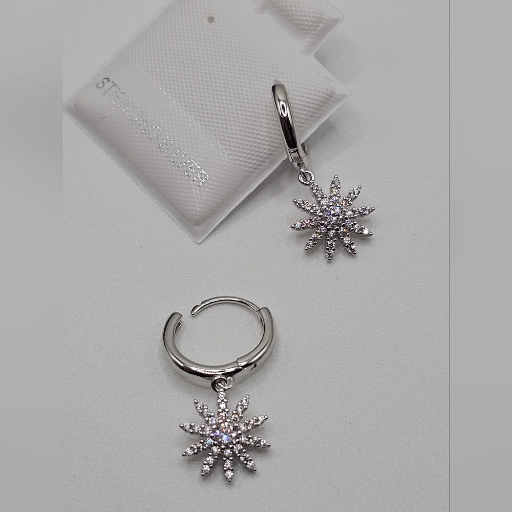Sterling Silver 925 Rhodium Plated Sun Clear CZ Huggies Hoop Earrings